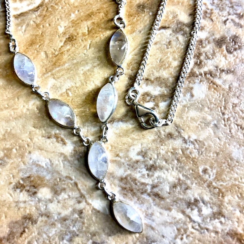 Sterling Silver Necklace 925 Moonstone Chakra Boho